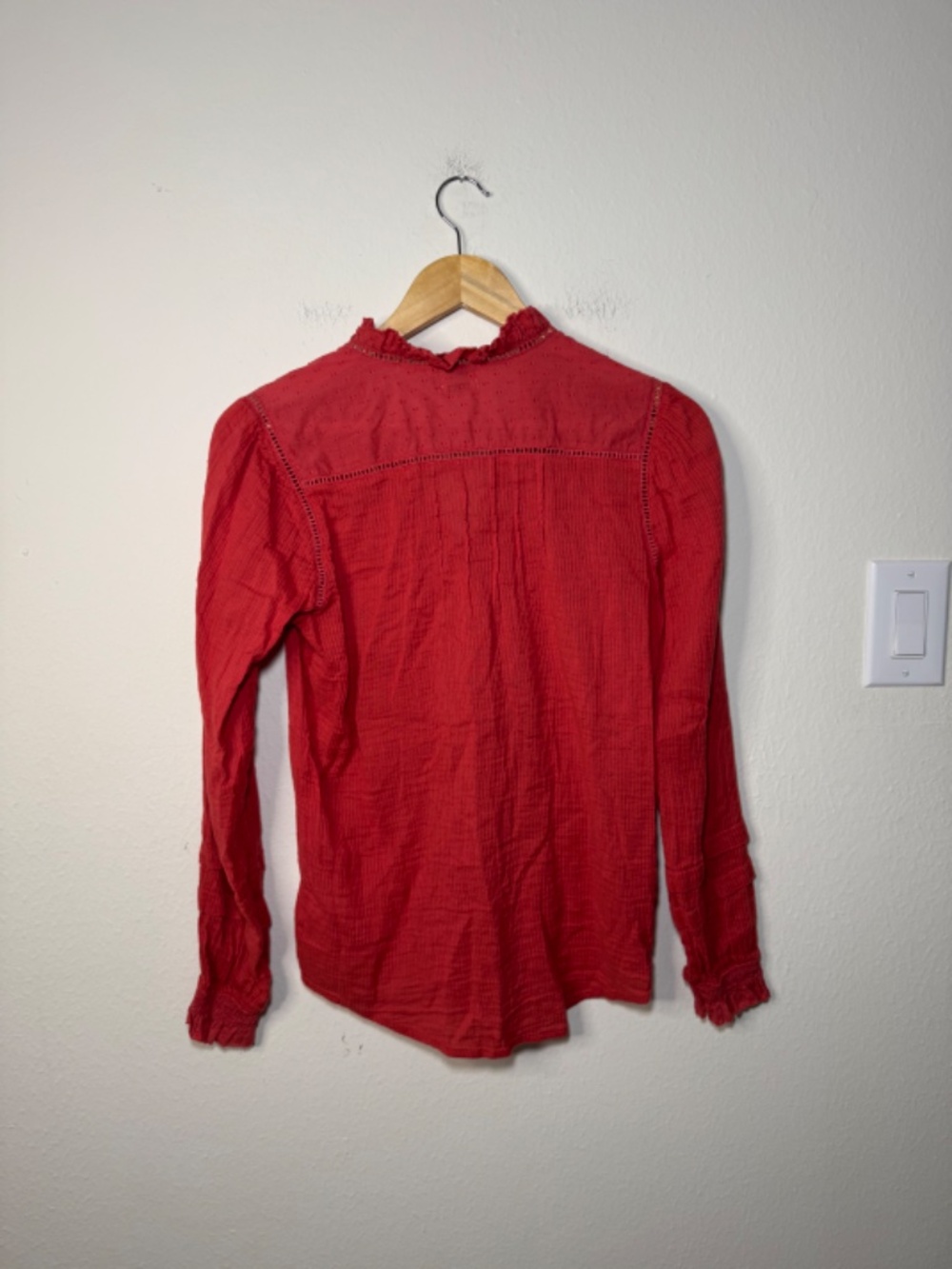 Faherty Crimson Ruffle-Trim Button Blouse - Picture 4 of 5